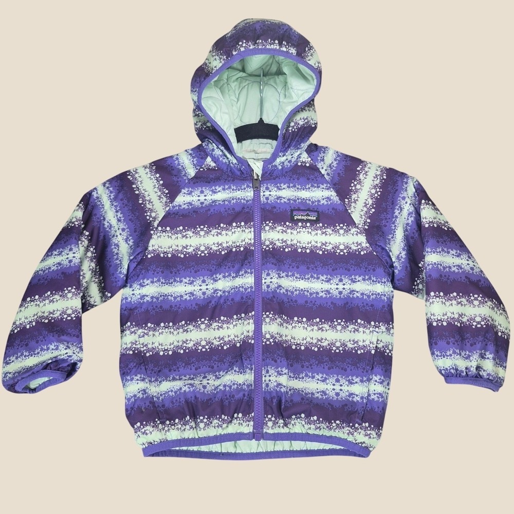 Patagonia Puffer Jacket Girls 4T Purple Mint Green Reversible Puff Ball Hooded